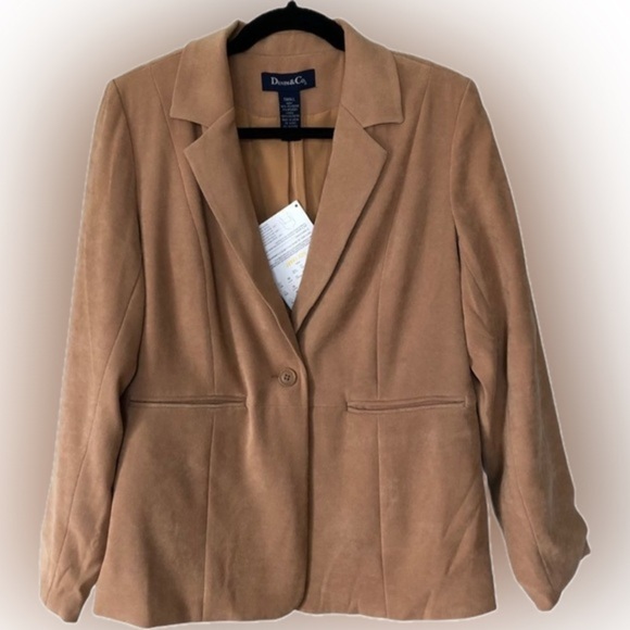 🆕 NWT - DENIM&CO. Faux Suede Tan Blazer Size Small - Picture 1 of 6